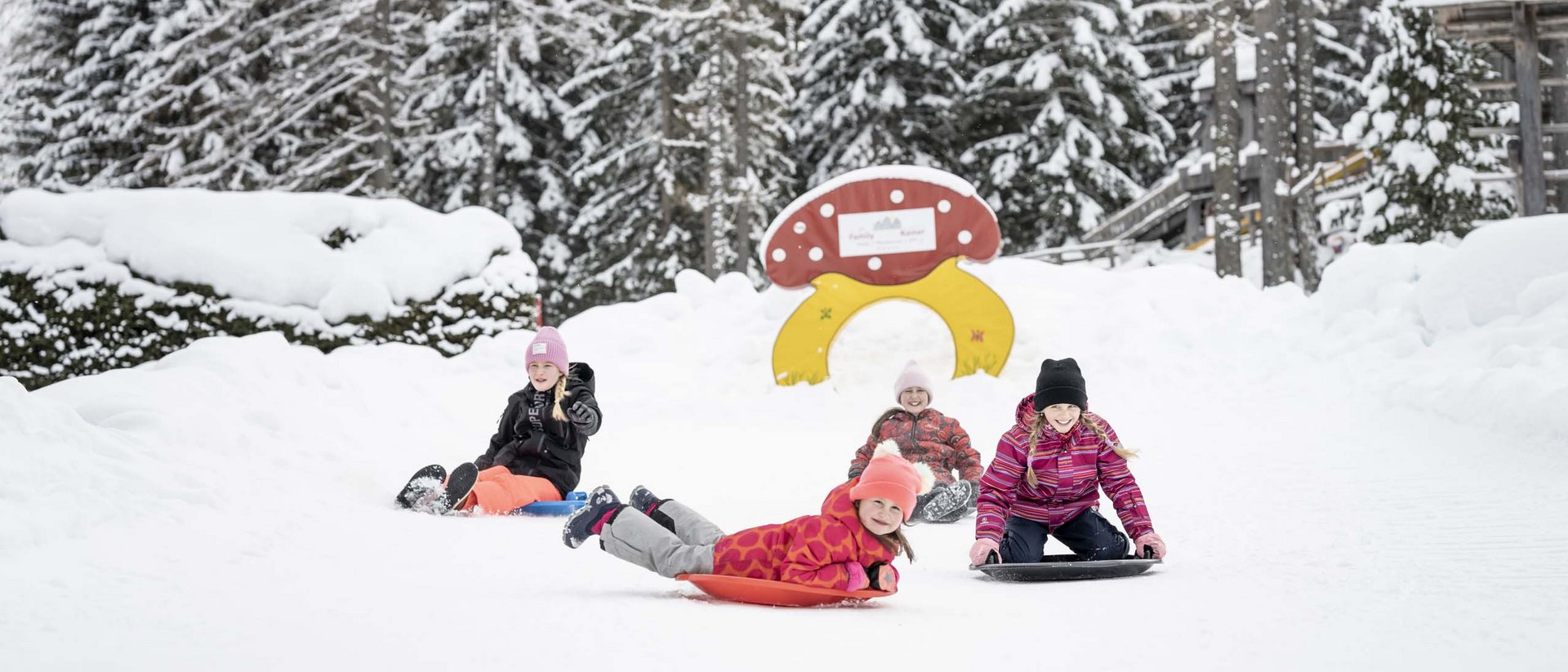 Bundles of holiday happiness: Dolomites hotel deals Children sledding joyfully in a snowy forest