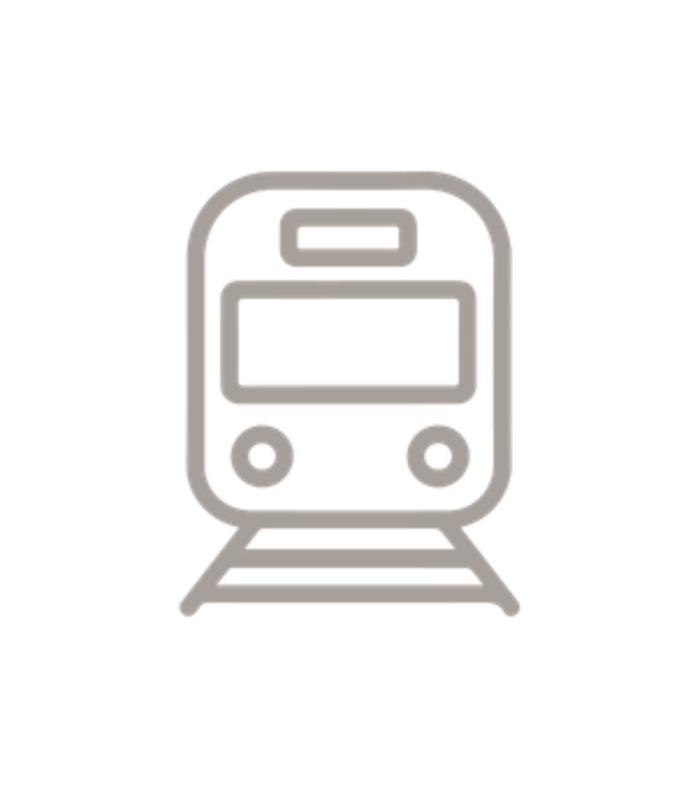 Icon of a train on tracks in gray line style